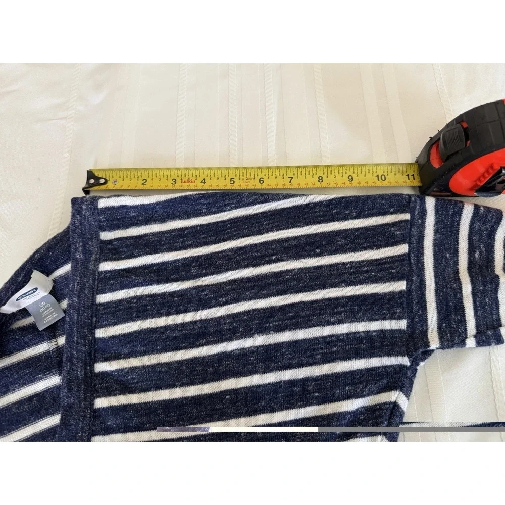 Old Navy Girls Large 10-12 Striped Open Front Cardigan Navy Blue White Knit